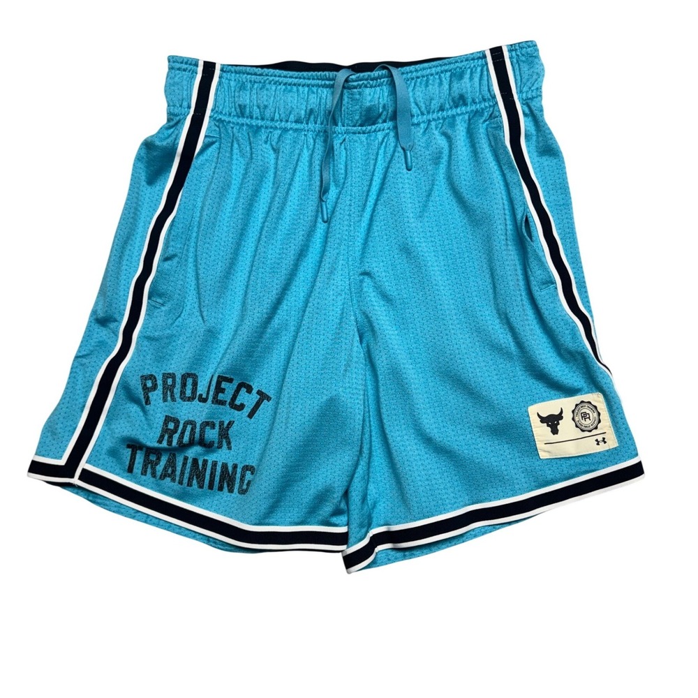 Under Armour Project Rock Training Shorts Mens Small Blue Mesh Athletic